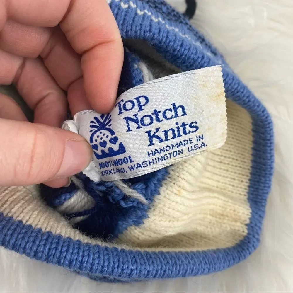 Vintage Handmade Top Notch Knits USA Beanie‎ Hat hearts VTG